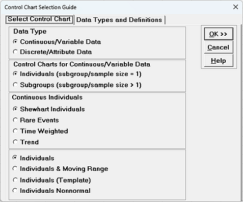 Control Chart Selection Guide
