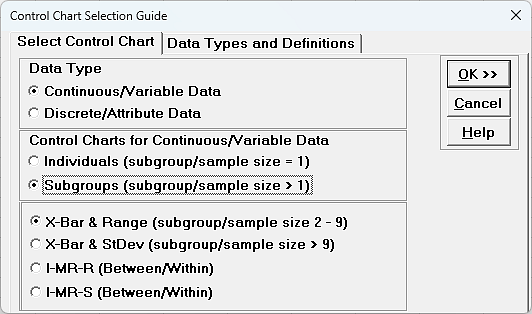 Control Chart Selection Guide