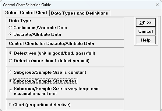 Control Chart Selection Guide - Sample Size