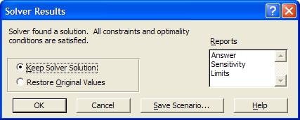 Excel Solver Results