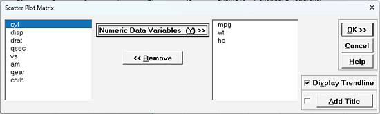 BT 2 Scatterplot Matrix Dialog